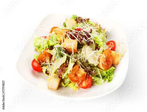Restaurant food isolated - caesar salad with shrimps