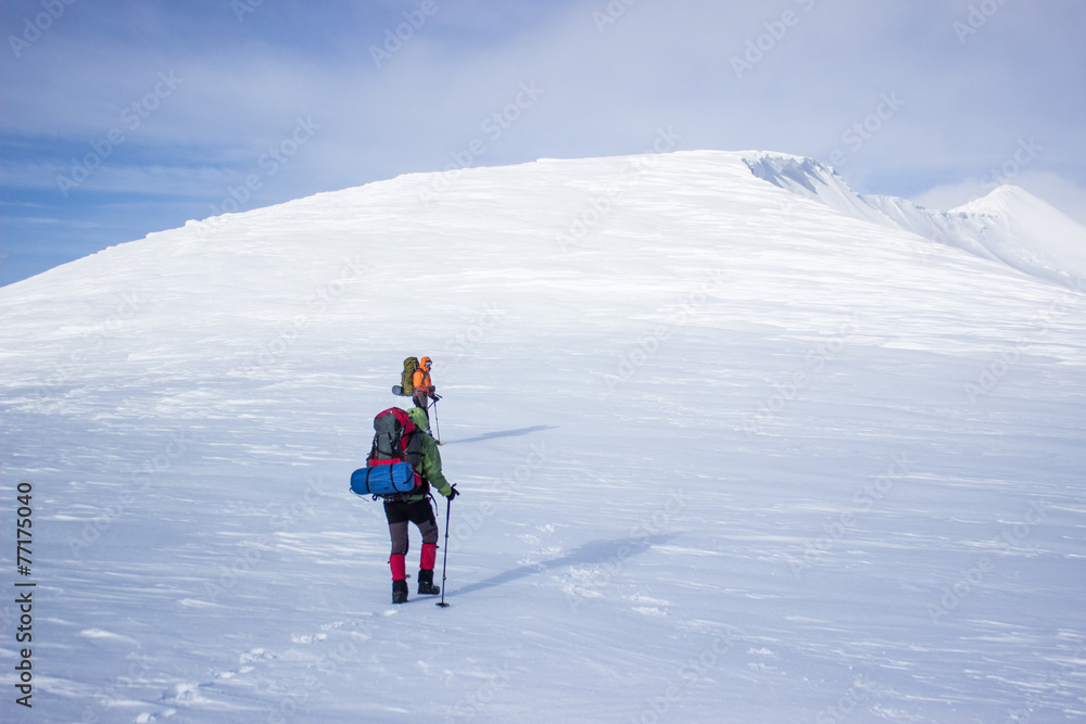 hiking in the mountains.