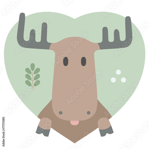 Animal set. Portrait of a moose in love in flat graphics