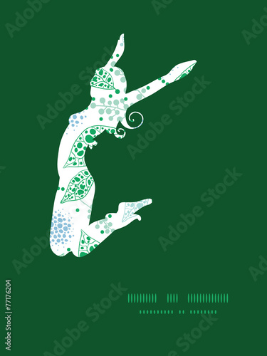Vector abstract blue and green leaves jumping girl silhouette