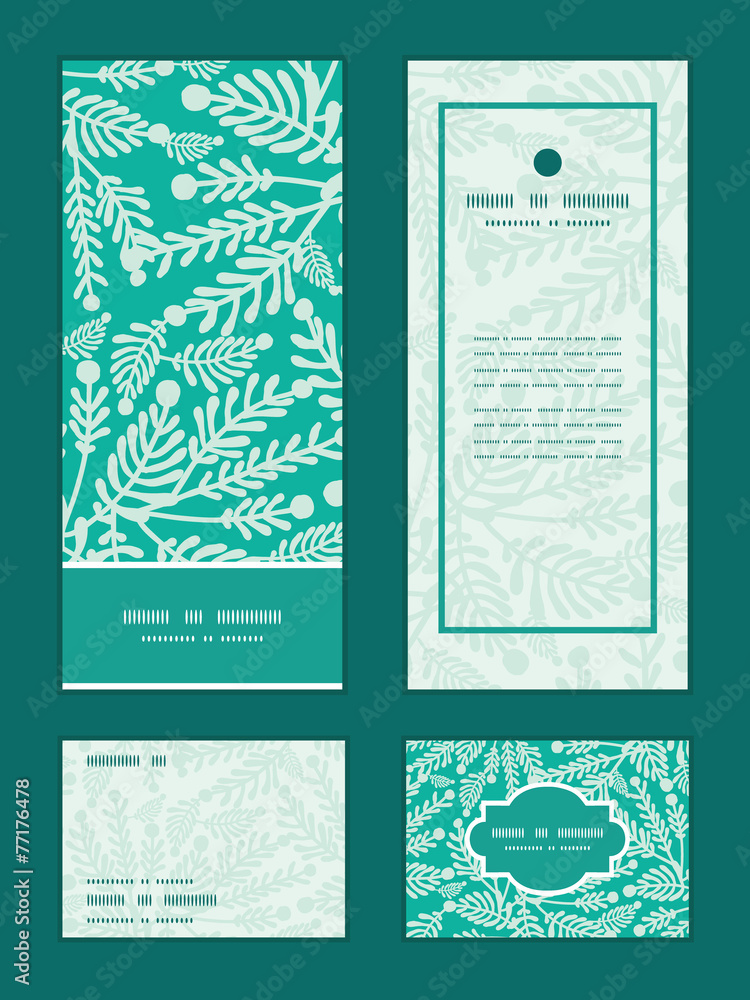 Vector emerald green plants vertical frame pattern invitation