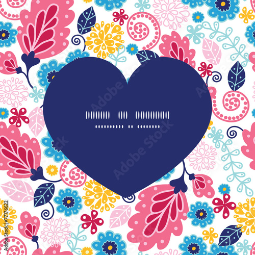 Vector fairytale flowers heart silhouette pattern frame