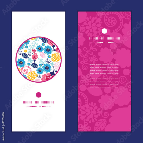 Vector fairytale flowers vertical round frame pattern invitation