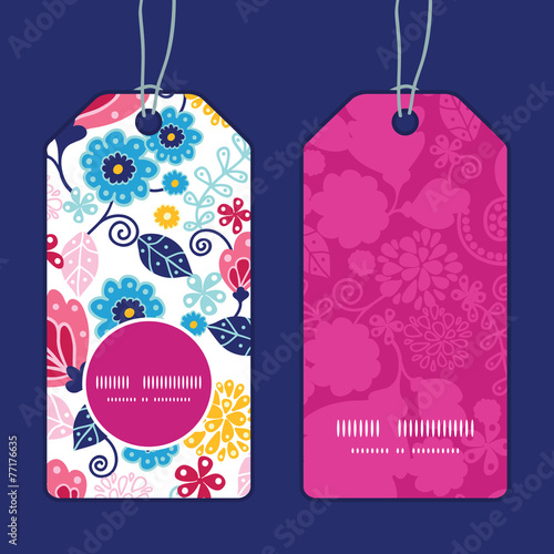 Vector fairytale flowers vertical round frame pattern tags set