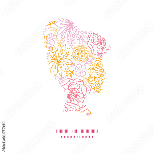 Vector flowers outlined girl portrait silhouette pattern frame
