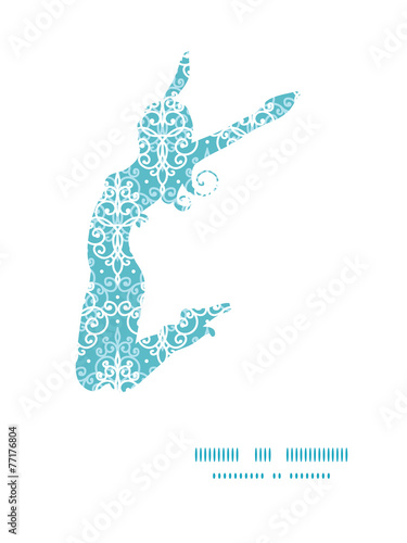 Vector light blue swirls damask jumping girl silhouette pattern