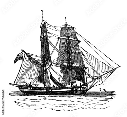 Victorian engraving of a brig Fototapeta
