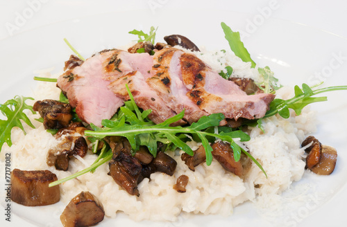 Grilled pork sirloin with mushroom risotto