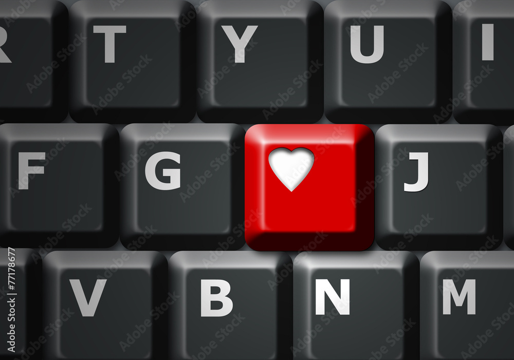 Tecla roja, amor, corazón, teclado, ordenador, fondo Stock Illustration |  Adobe Stock