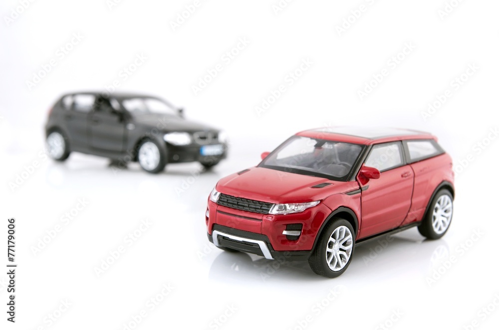 Red and black cars toy set isolated on white background