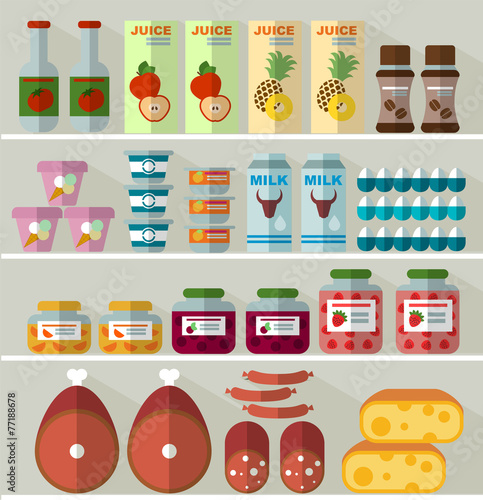 food on the shelves of the store