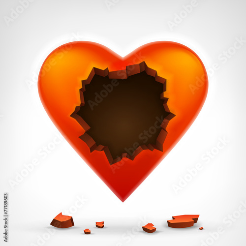 red heart with cracked hole in the middle graphic design