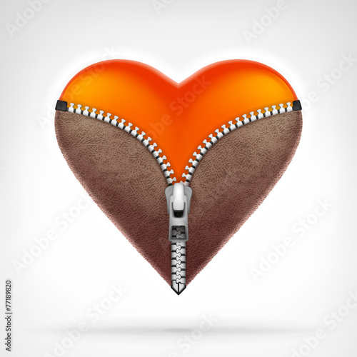 undressed red heart at leather clothes with zipper design