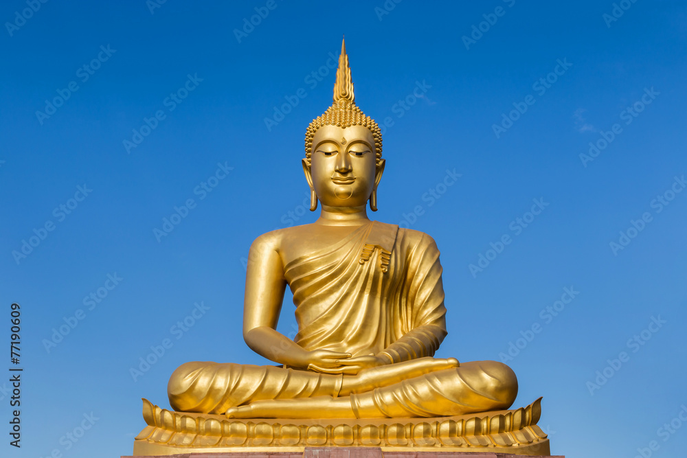 big golden buddha statue sitting in thai temple big golden buddha statue sitting in thai temple