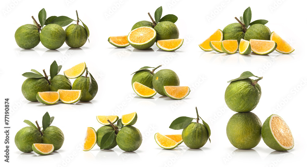 Obraz premium sweet green Oranges fruit isolated on white background