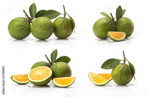 sweet green Oranges fruit  isolated on white background