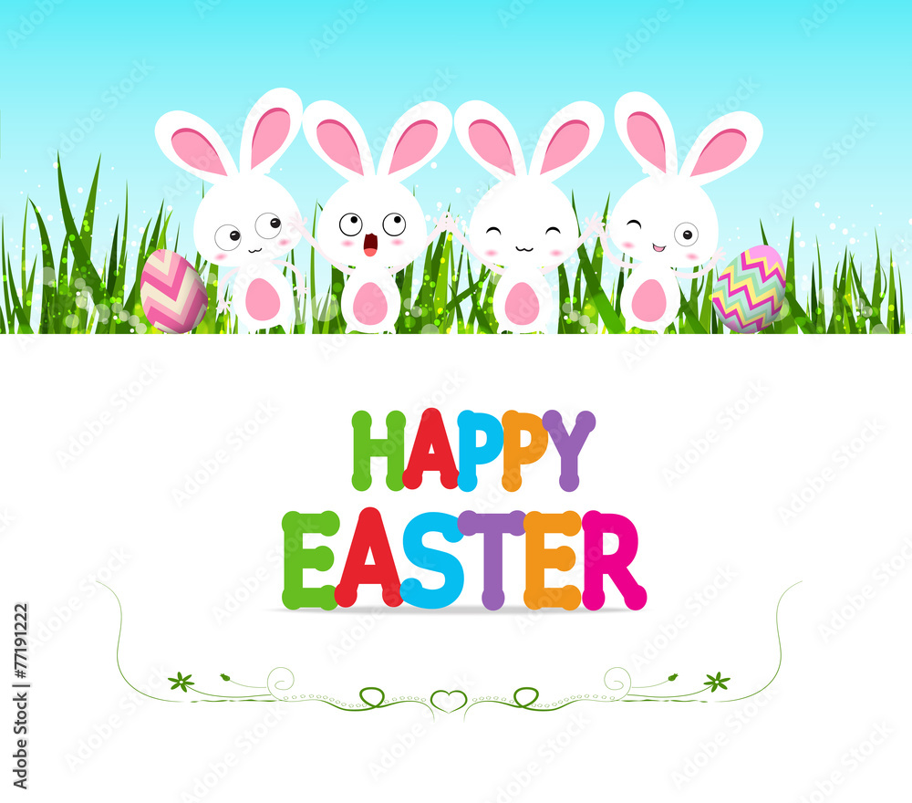 Happy Easter eggs card with bunny and lettering Happy Easter eggs card with bunny and lettering