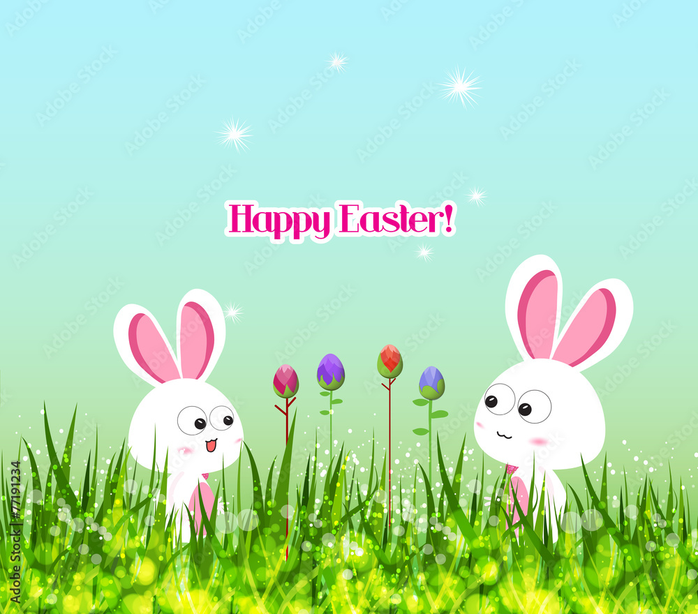 Fototapeta premium Happy easter eggs and bunny