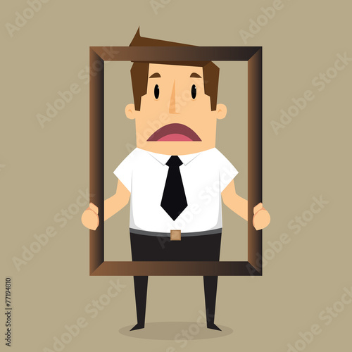 Businessman  feel bad of himself inside a frame