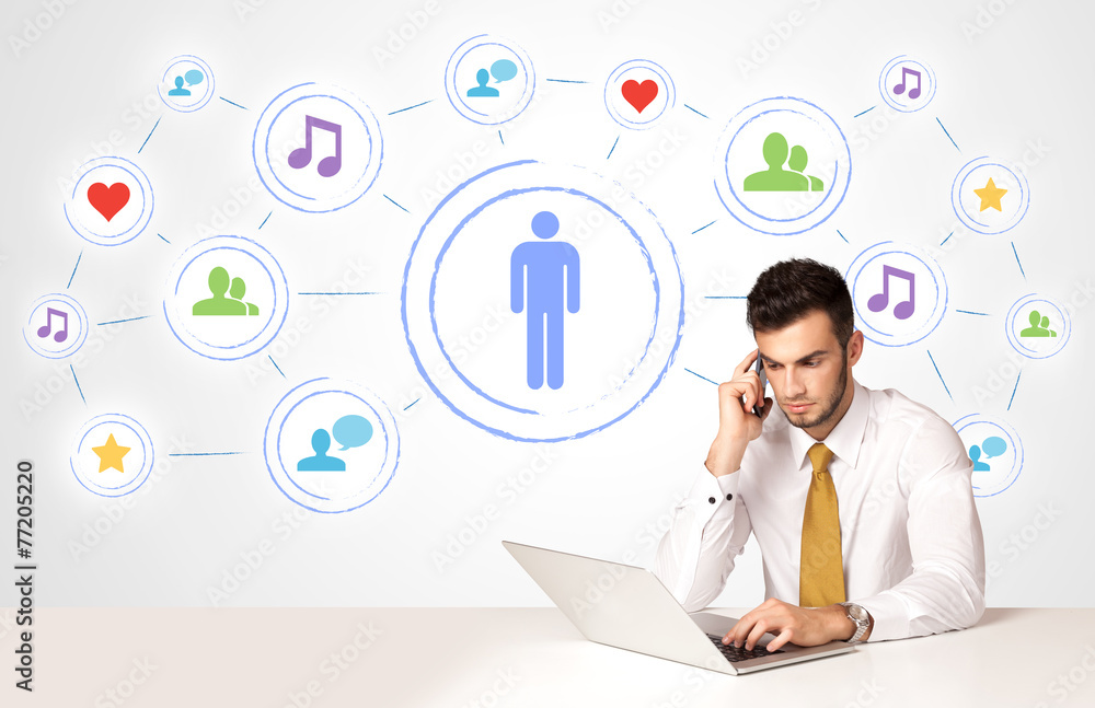 Business man with social media connection background Business man with social media connection background