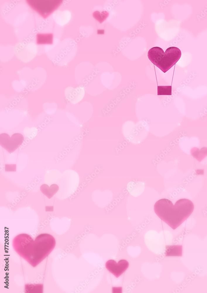 Pink heart air balloon on pink heart bokeh background