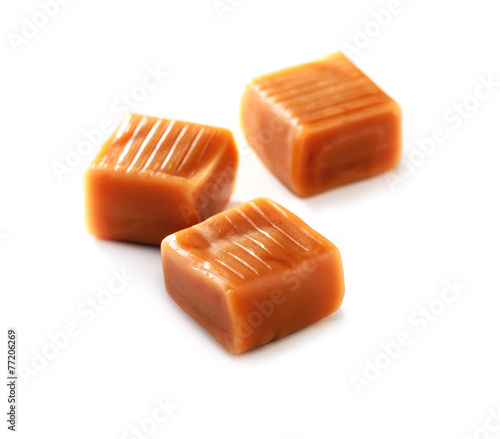 caramel candy  close-up on white background