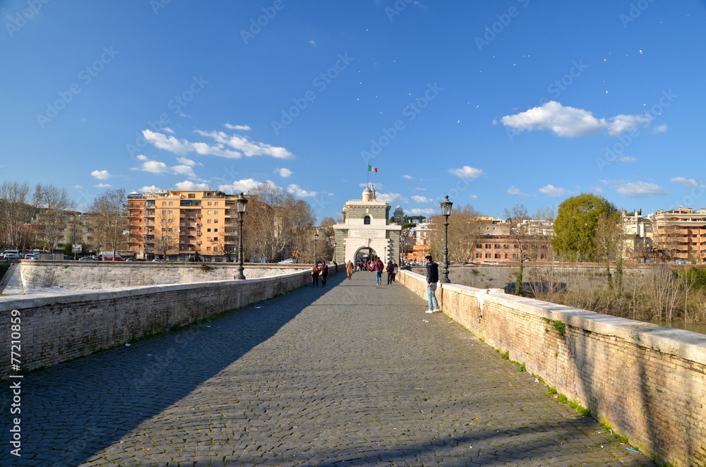 Milvian Bridge on river Tiber in Rome