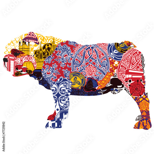 English Bulldog in miniatures and patterns symbolizing England