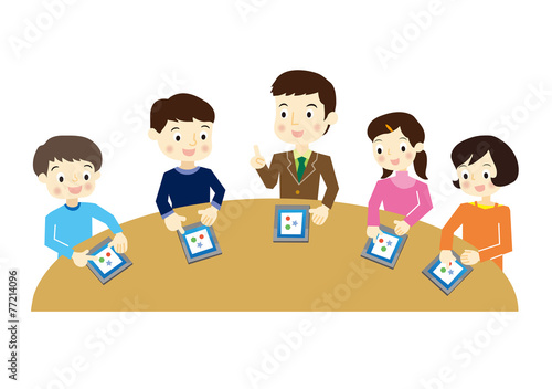 タブレットPCで勉強する小学生