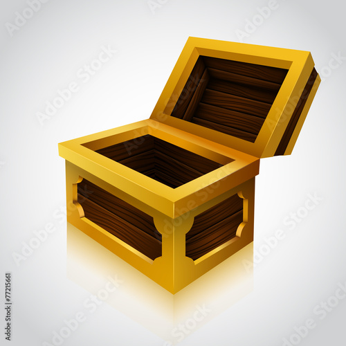 Wooden treasure chest on white background.