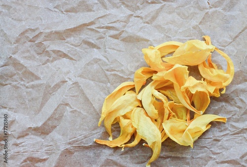dried yellow petals on parchment paper