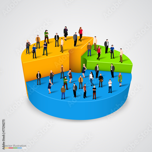 Many people standing on pie chart