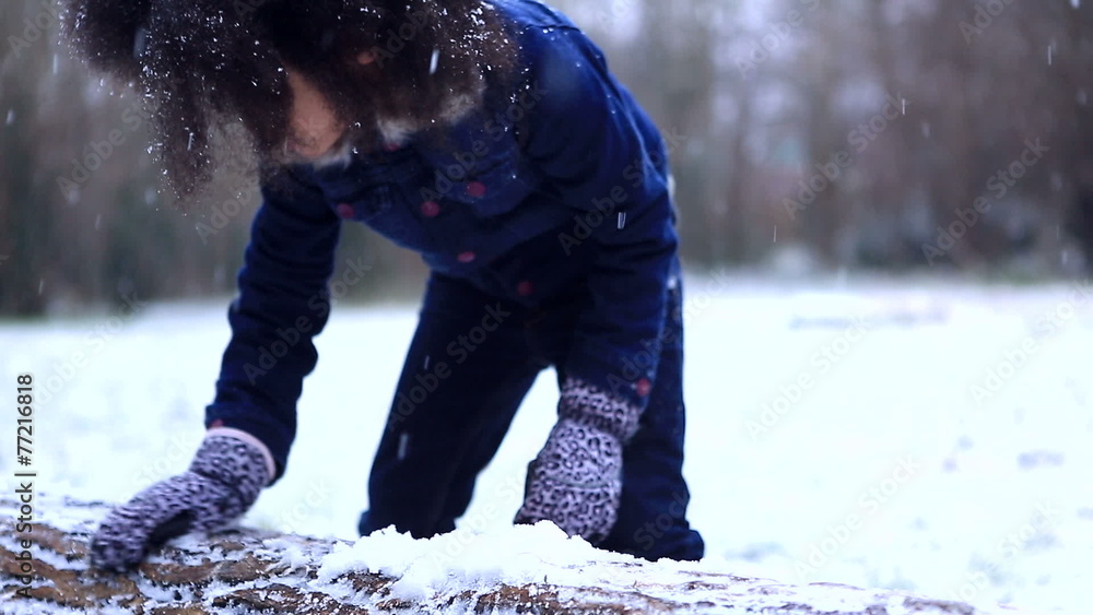 Camera reveals little girl playing in the snow