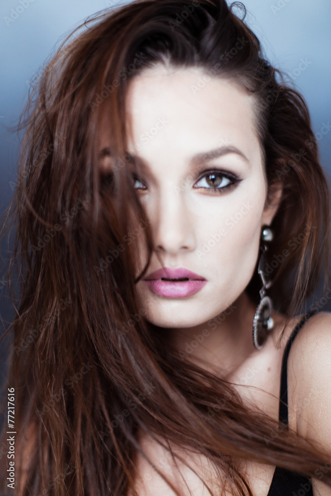 Beauty portrait of girl in top with sequins Beauty portrait of girl in top with sequins