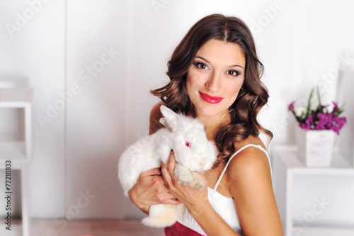 portrait of a girl with a rabbit