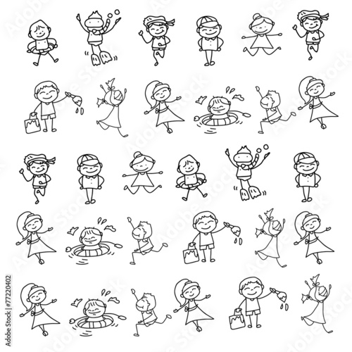 hand drawing cartoon happy kids