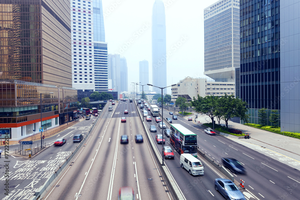 traffic of modern city hongkong at daytime