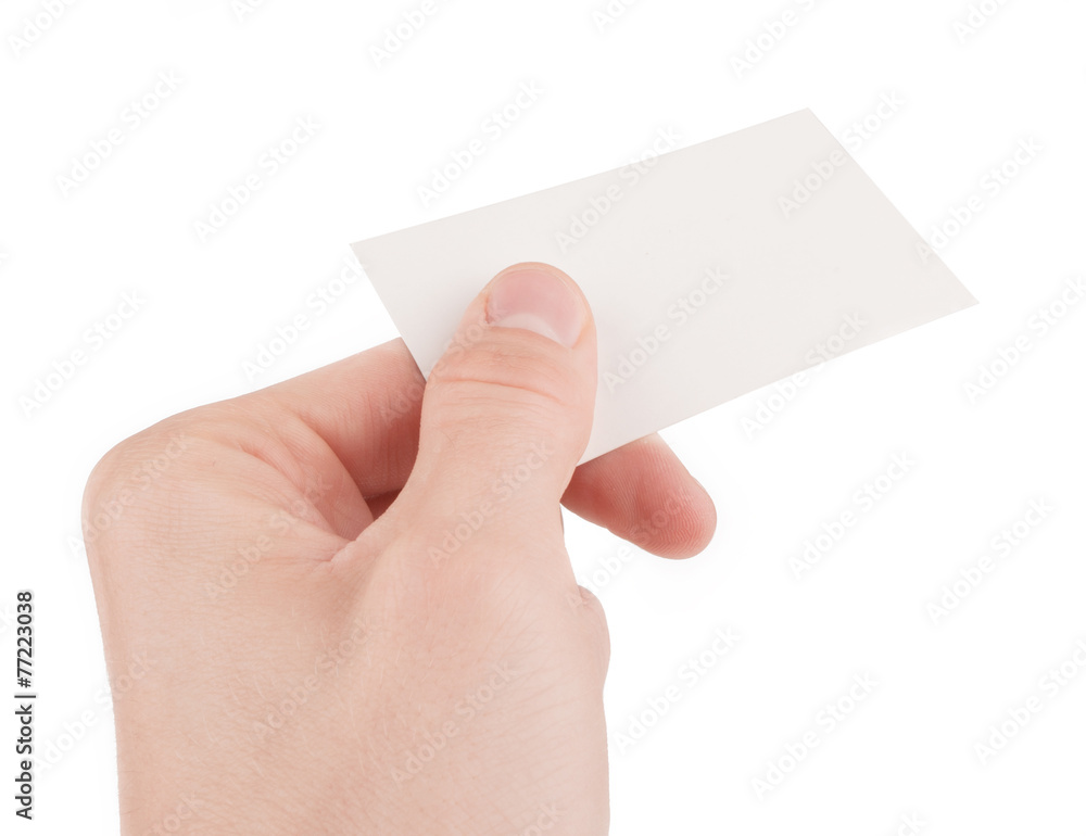 Hand holding a blank business card isolated on white Hand holding a blank business card isolated on white