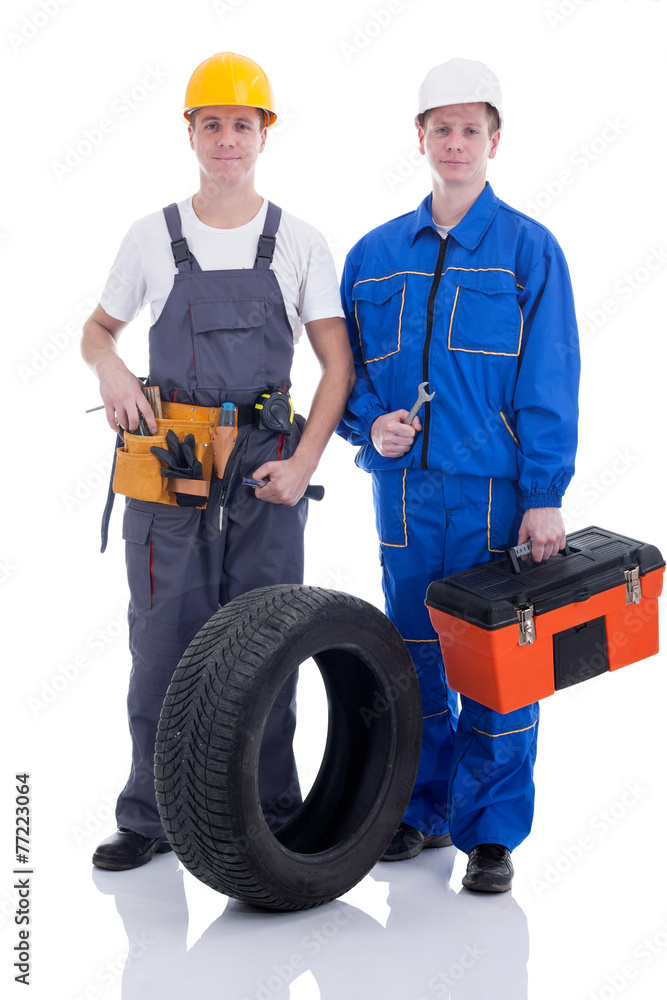 young worker with equipment toolbox isolated on white young worker with equipment toolbox isolated on white