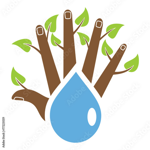 Caring nature, hand, tree, water, vector illustration