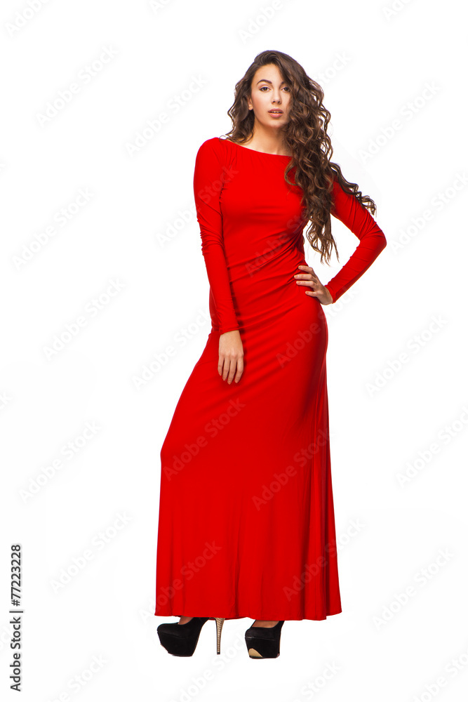 Beautiful young woman in red dress