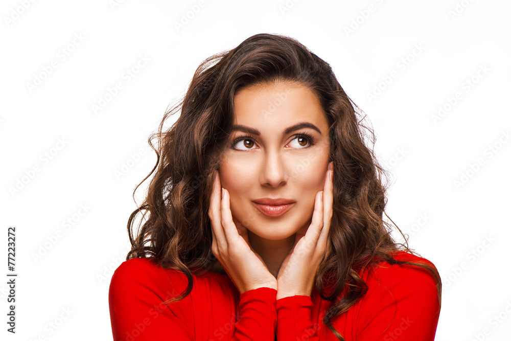 Close up portrait of young smiling woman with curly hair Close up portrait of young smiling woman with curly hair