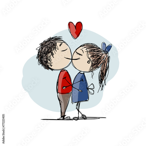 Couple in love kissing, valentine sketch for your design