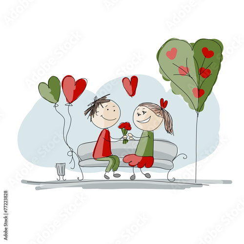 Couple in love kissing, valentine sketch for your design