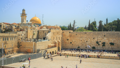 Wailing Wall and on the gold-plated Dome Rock Al-Aqsa