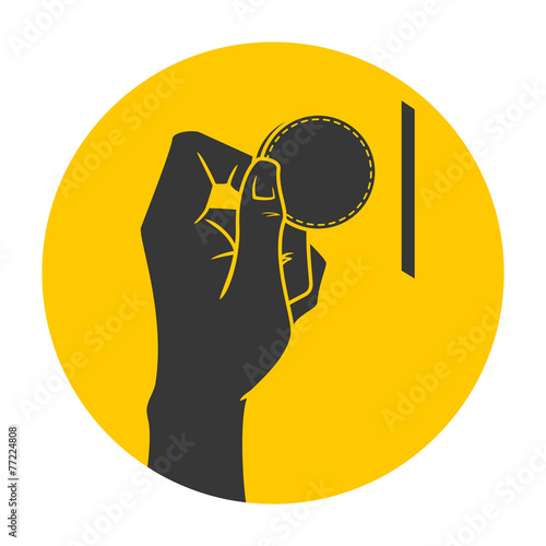 Insert coin, hand abstract icon, sign