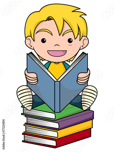 Child reading book, vector illustration