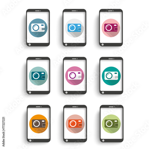 9 Colored Photocamera Icons Smartphones