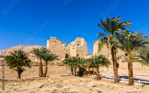 View of the mortuary Temple of Ramses III near Luxor in Egypt