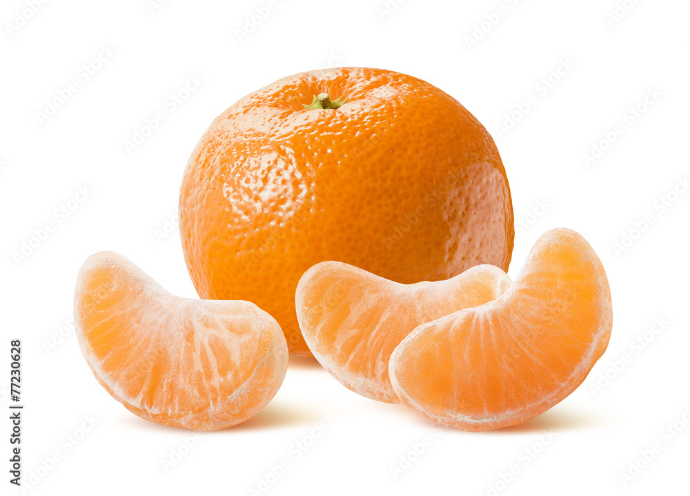 No leaf round mandarin and slices isolated on white No leaf round mandarin and slices isolated on white